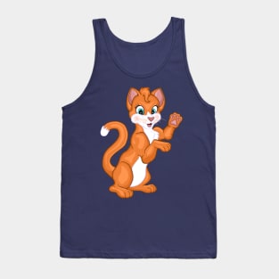 Cute Waving Bright Orange Ginger Kitten Tank Top